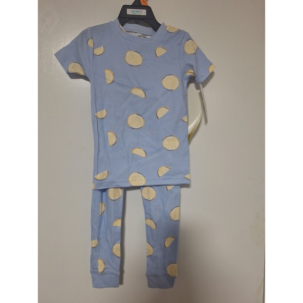 NWT Carters Child of Mine Toddler Girls Pajamas 4T 2 Piece Set Light Blue Lemon